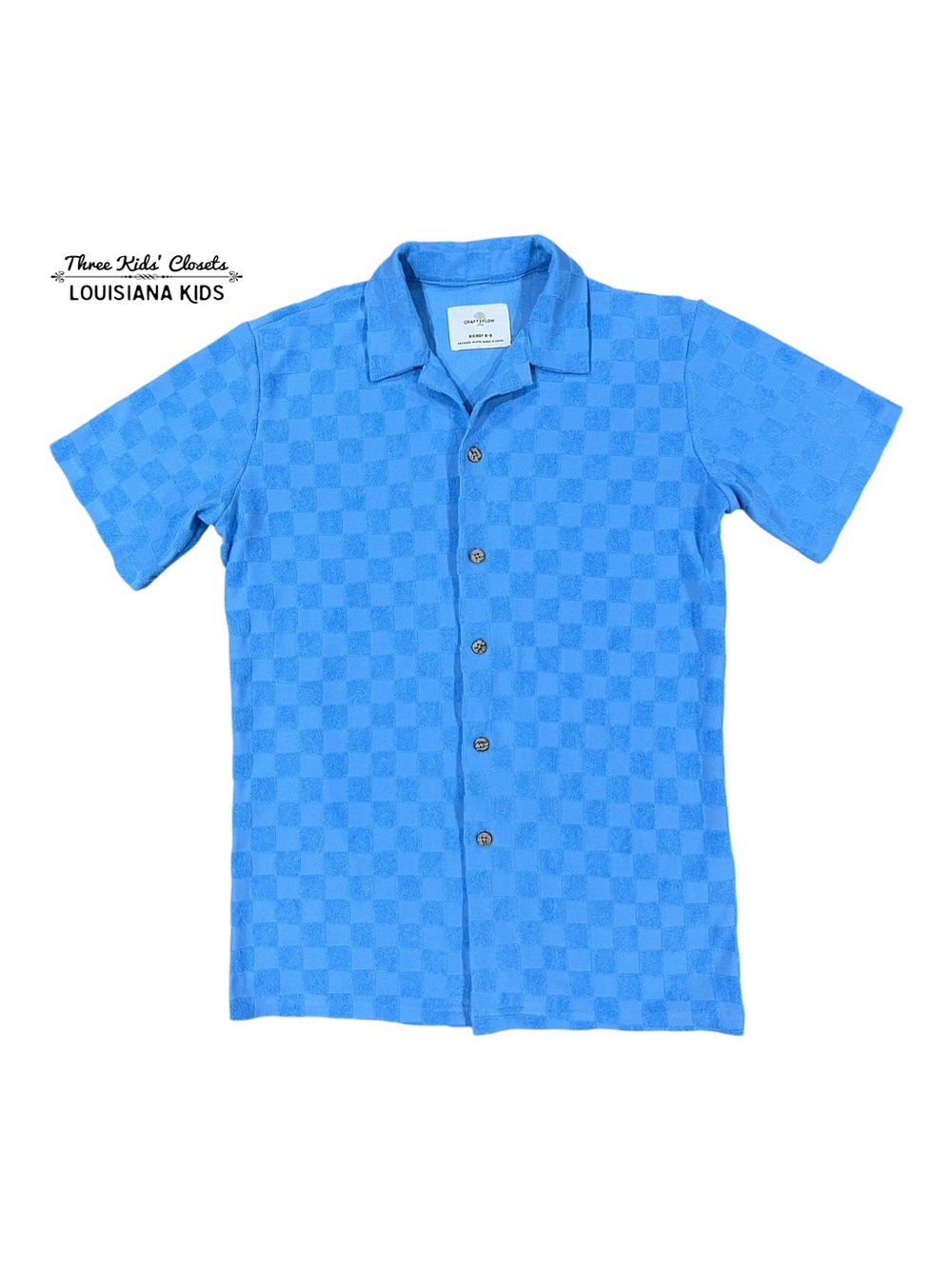 Craft + Flow Big Boy 8-S Light Blue Checkered Terrycloth Button Down Shirt
